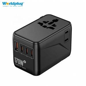 Worldplug 2AC Super Fast Charge PD QC 4.0+ PD 170W Extension Cord Multi Plug Socket Worldwide Universal Travel Power Adapter